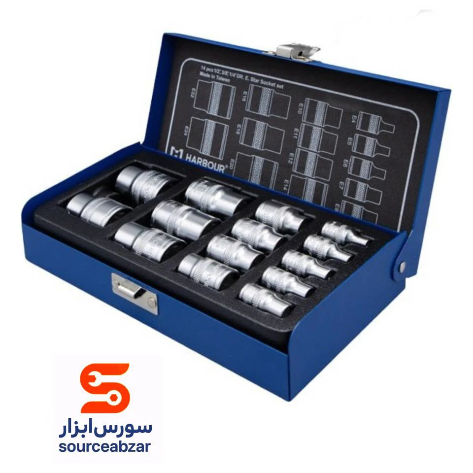 جعبه بکس 1،2 و 3،8 و 1،4 درایو 14 پارچه E هاربر مدل HT14P
