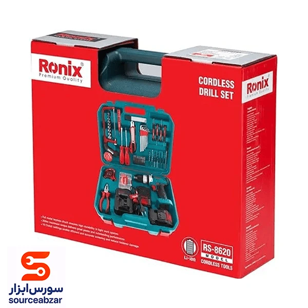 کیت دریل پیچ گوشتی چکشی شارژی رونیکس 20 ولت مدل RS-8620 دو باتری